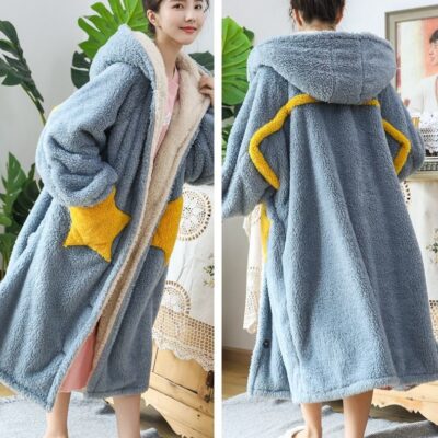 Peignoir à capuche en polaire femme