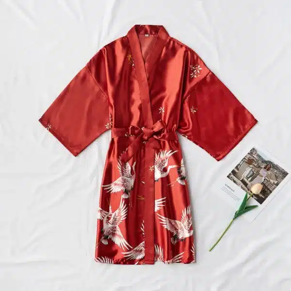 Peignoir kimono en satin rouge pour femme H63e73883f3eb48f5aab6f1ef7e3091a05