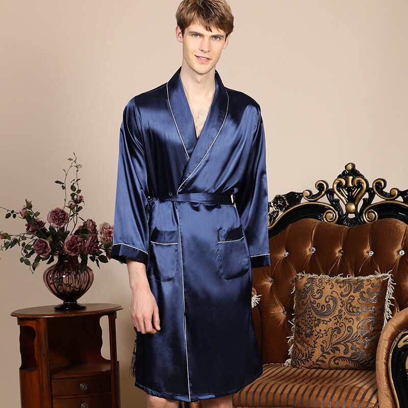 badrock herr blå satin kimono