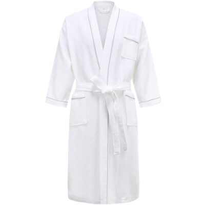 Peignoir nid d'abeille blanc pour homme avec liseré