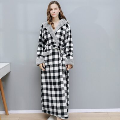 Peignoir Femme Long En Flannel Polaire - Chaud Et Doux Pour L'hiver, Robe De Chambre Confortable Maison - 3