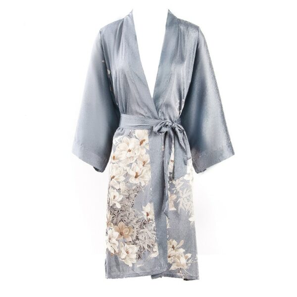 Peignoir kimono en soie motifs à fleurs 9705 klsspb