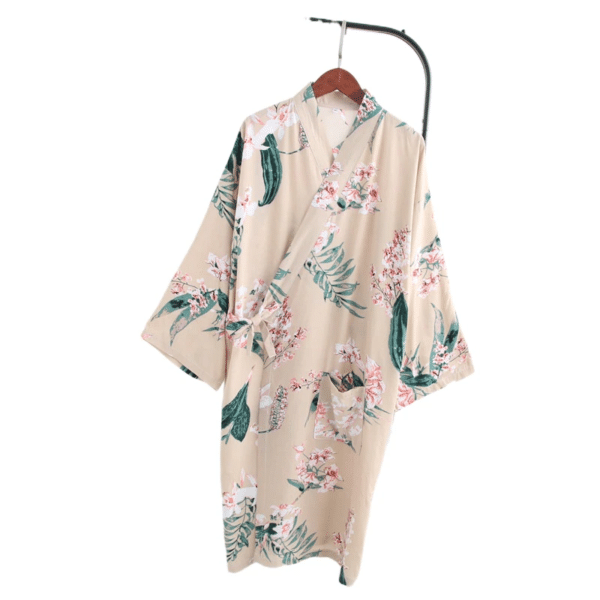 Peignoir kimono en coton BEIGEPEIGNOIRR2