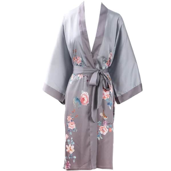 Peignoir kimono en soie motifs à fleurs pkfg