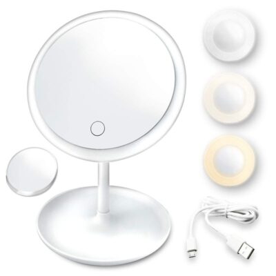 Miroir de maquillage rotatif à LED