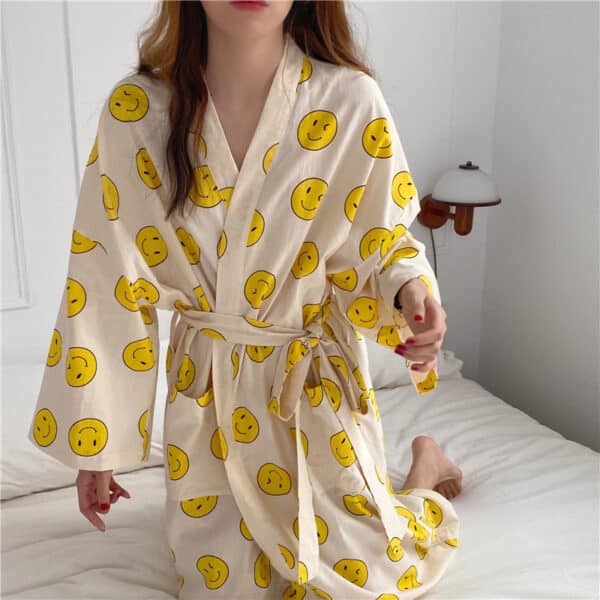 Kimono long en coton imprimé smileys 30144 tbm90u