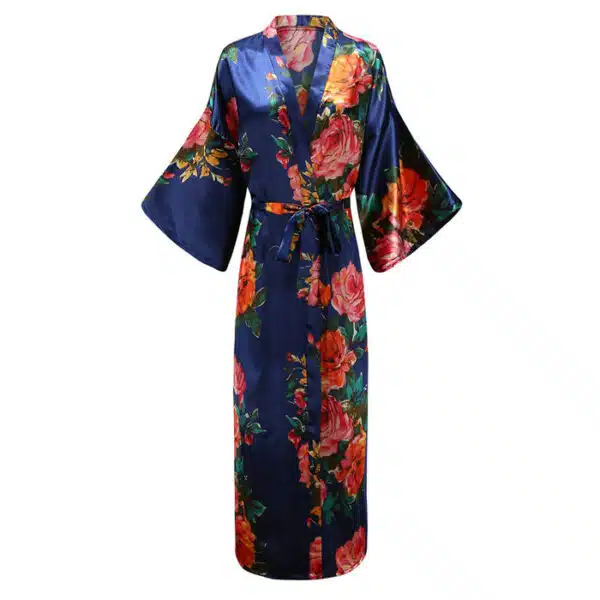 Peignoir kimono long bleu à imprimé floral pour femme H0b6da264476447bcb0cf411c218075f7w