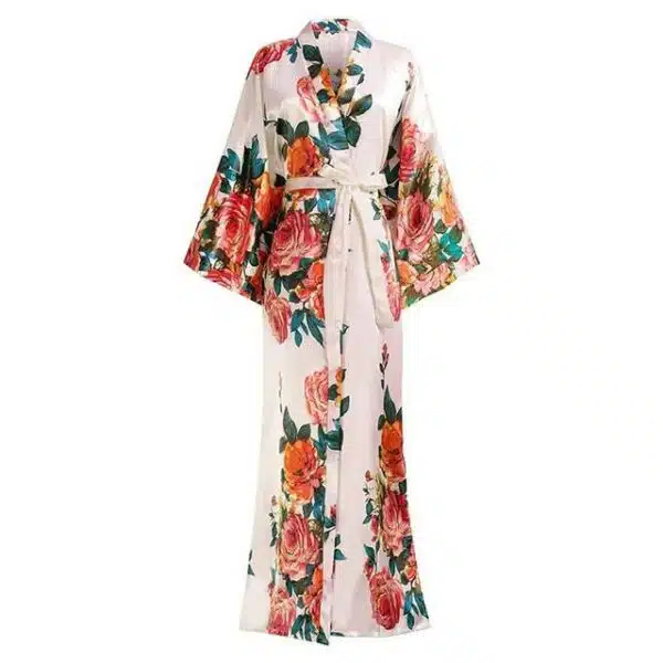 Peignoir kimono long rose à imprimé floral pour femme Robe de nuit longue imprim floral rose nouveaut col en v v tements de nuit chinois.jpg 640x640 2