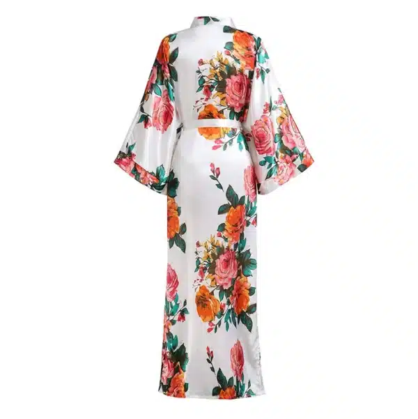 Peignoir kimono long à imprimé floral de rose pour femme Robe de nuit longue imprim floral rose nouveaut col en v v tements de nuit chinois.jpg Q90.jpg 3