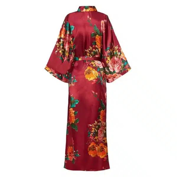 Peignoir kimono long rouge à imprimé floral pour femme Robe de nuit longue imprim floral rose nouveaut col en v v tements de nuit chinois.jpg Q90.jpg