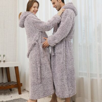 Peignoir d'hiver chaud à boutons unisexe