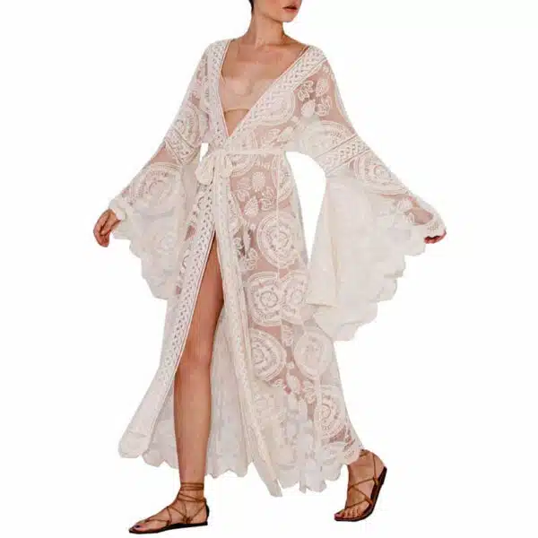 Kimono plage dentelle blanc 38507 ccctpp