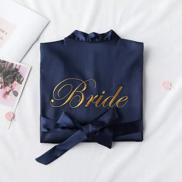 Peignoir de mariage kimono brodé bride pour femme Bride bleu