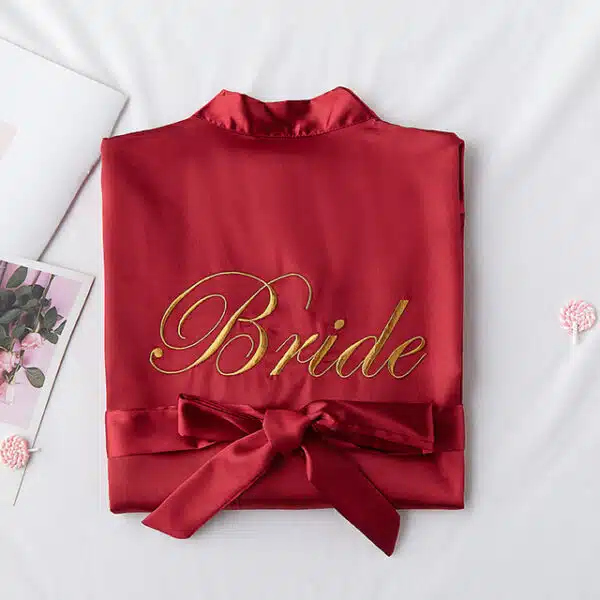 Peignoir de mariage kimono brodé bride pour femme Bride rouge