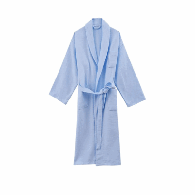 Peignoir en nid d'abeille à trois poches de couleur bleu